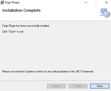 eSign Plugin Install Complete